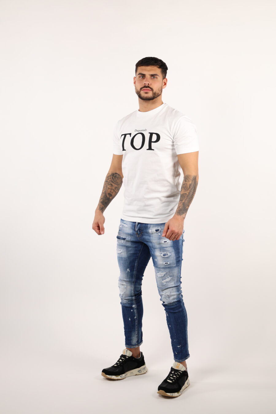 Camiseta blanca con maxilogo "top" - 109159