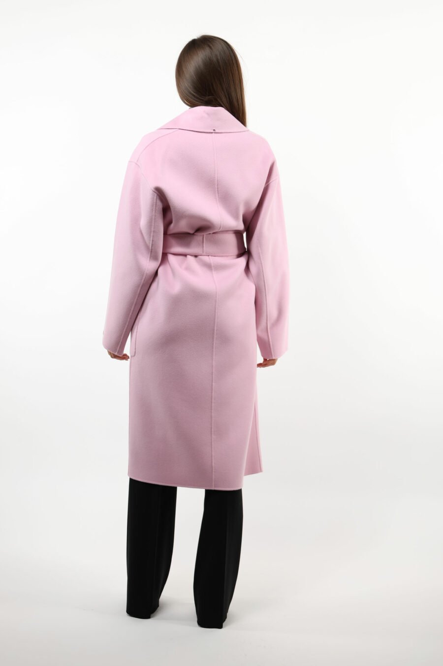 Casaco comprido de lã cor-de-rosa com bolsos - 109291