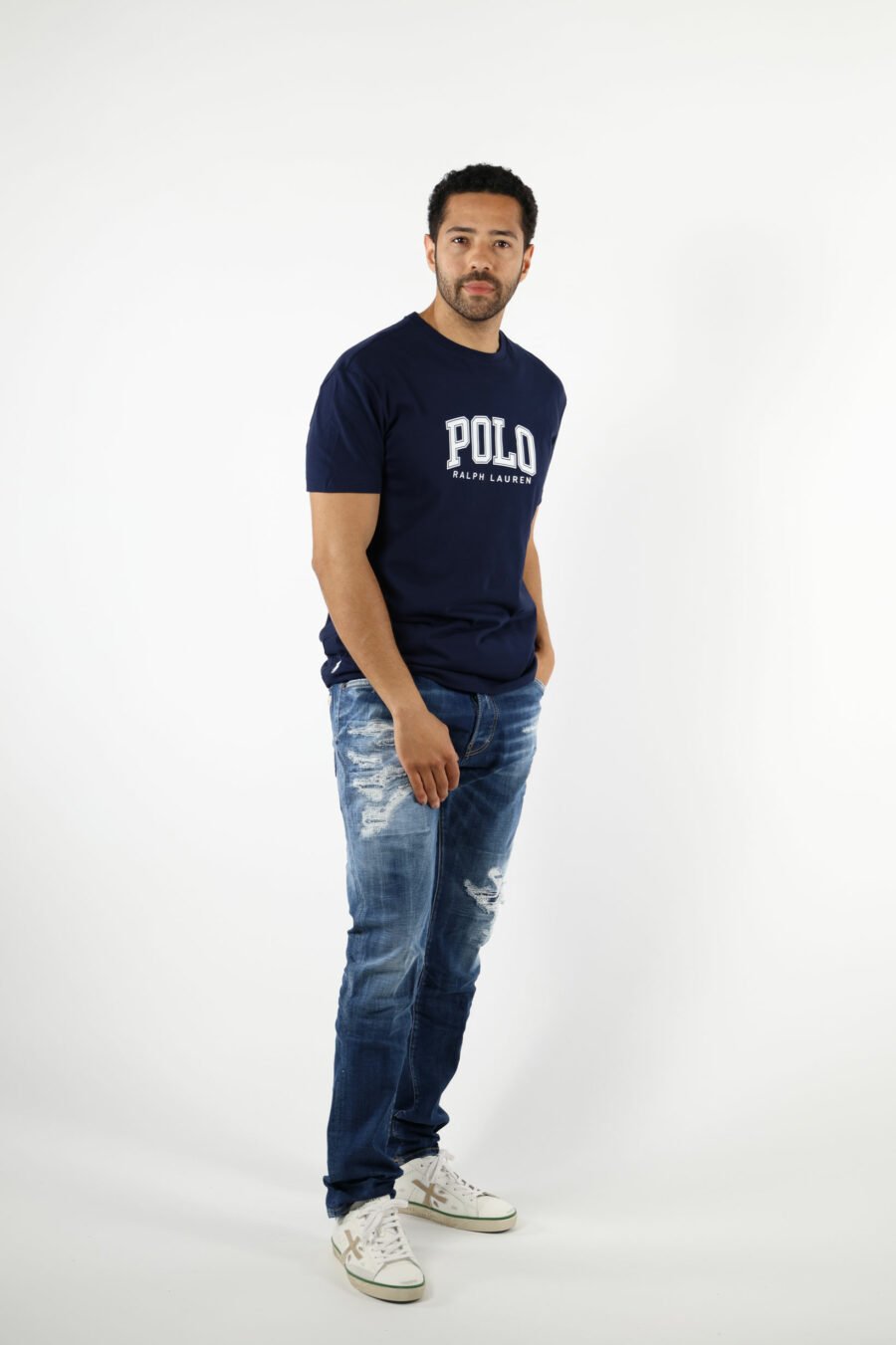 T-shirt bleu foncé avec maxilogo "polo" blanc - 111233