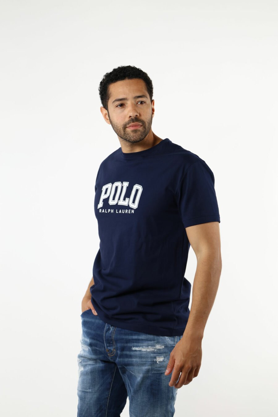T-shirt bleu foncé avec maxilogo "polo" blanc - 111234