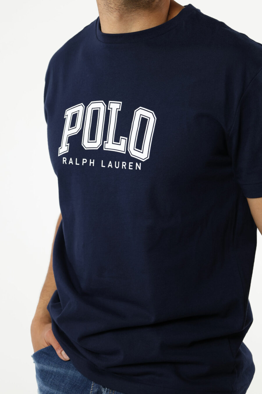T-shirt bleu foncé avec maxilogo "polo" blanc - 111236