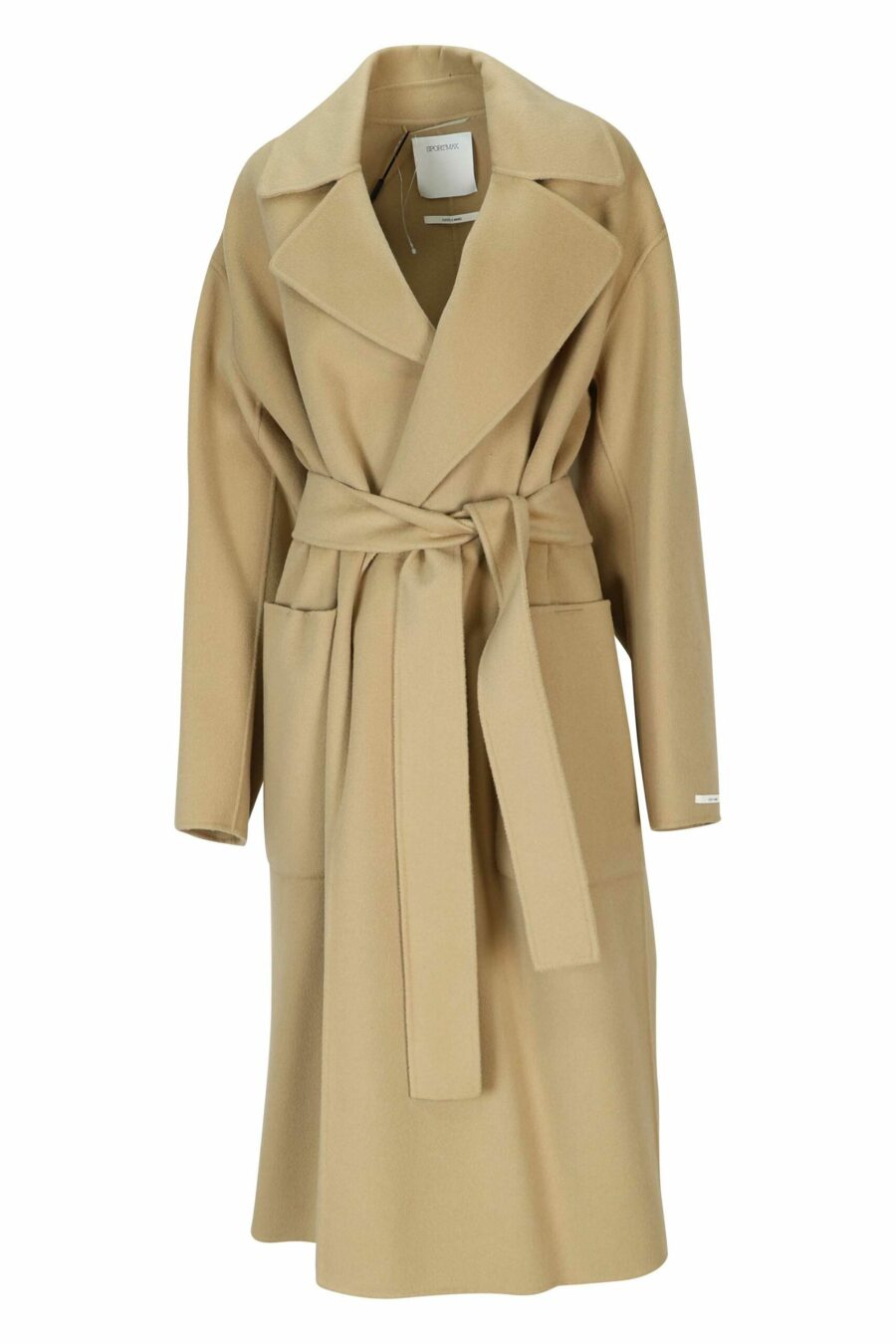 Abrigo beige largo de lana con bolsillos - 20110241060162 scaled