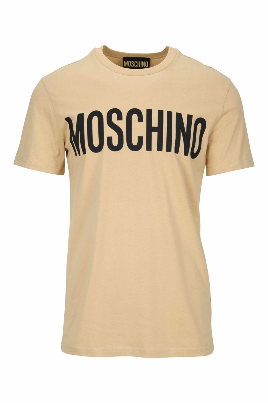 T-shirt en coton bio beige avec maxilogue noir classique - 667113391472 scaled