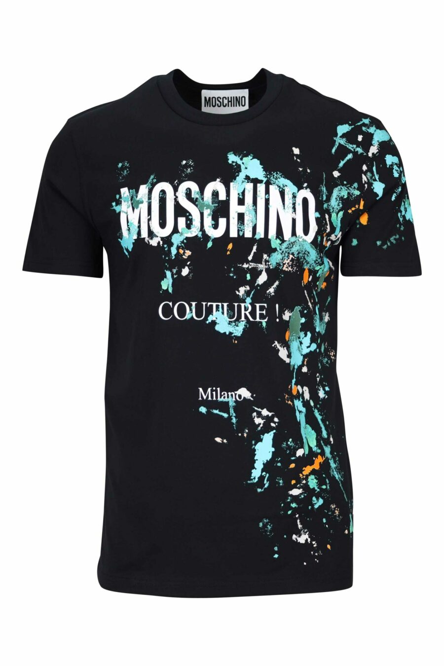 Black T-shirt with maxilogo "couture milano" with multicoloured "splash" - 667113391946 scaled