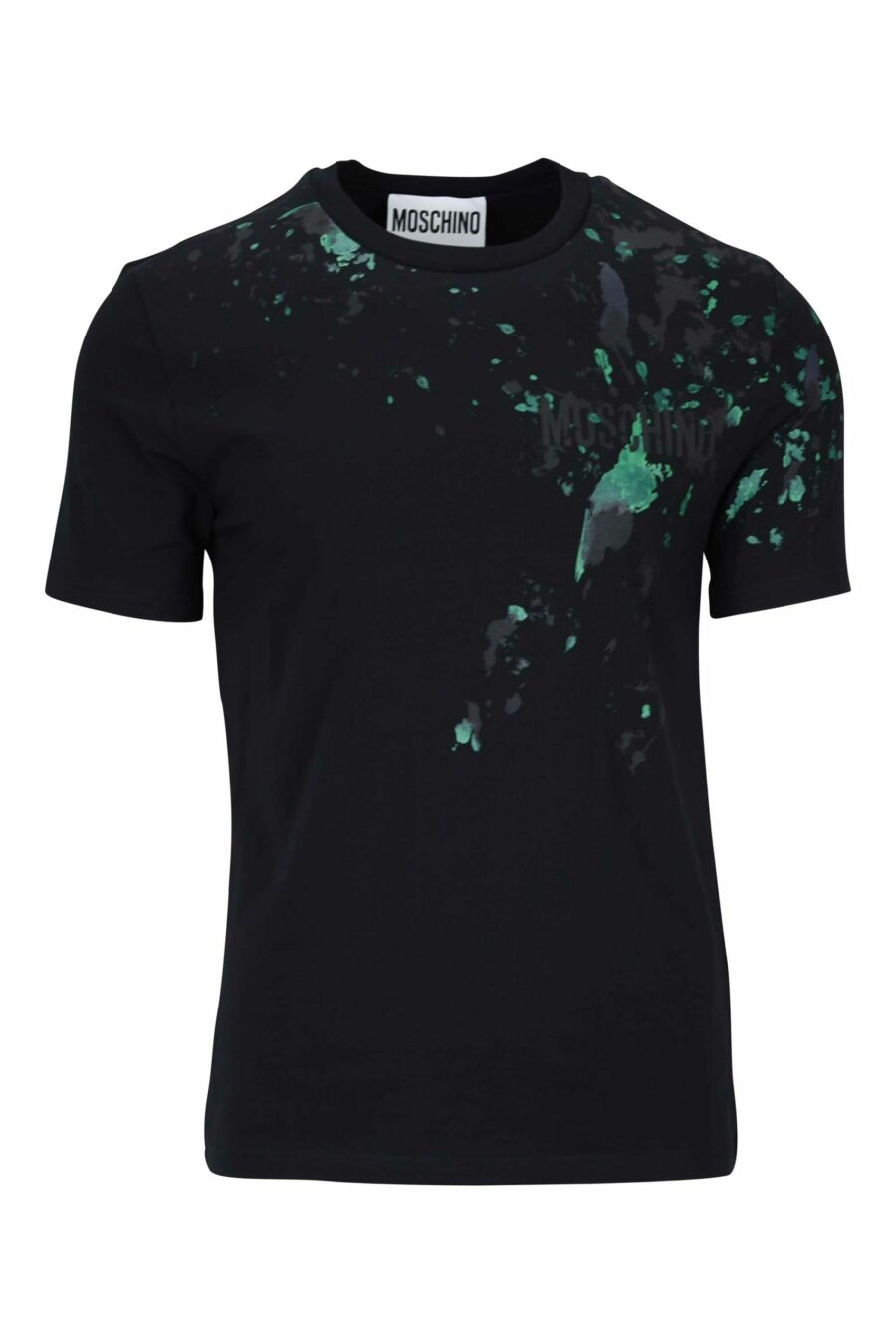 T-shirt preta com minilogo "couture milano" com "splash" multicolorido - 667113392721 scaled