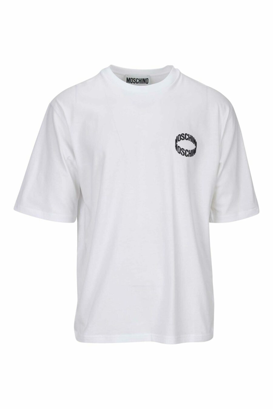 White oversize T-shirt with black circular mini-logo - 667113394060 scaled