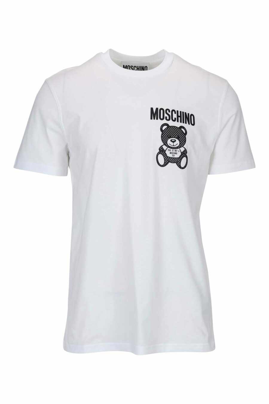 T-shirt blanc avec minilogue d'ours à pois monochrome - 667113455822 scaled
