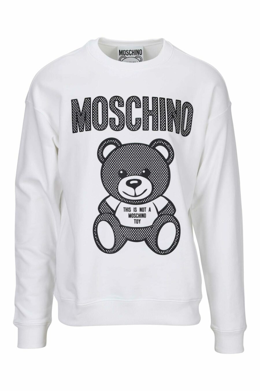 White sweatshirt with monochrome dotted bear maxilogo - 667113458137 scaled