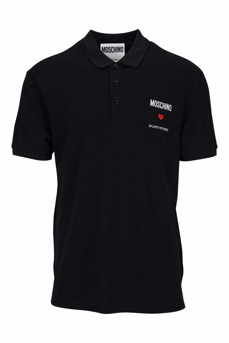 Black polo shirt with logo "in love we trust" - 667113757933 scaled