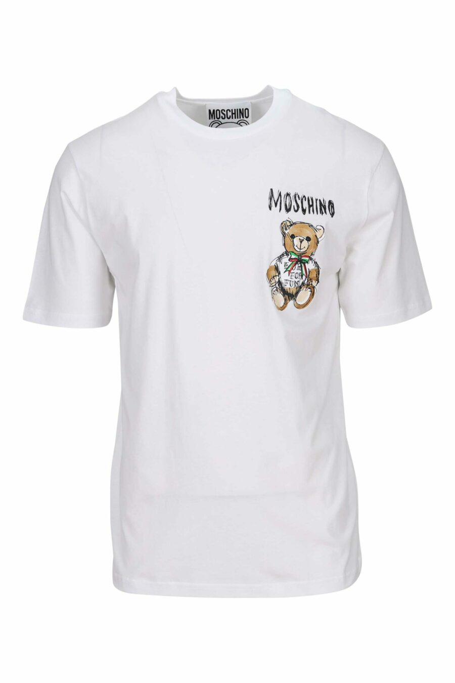 T-shirt branca com desenho de mini logótipo de urso - 667113767673 à escala