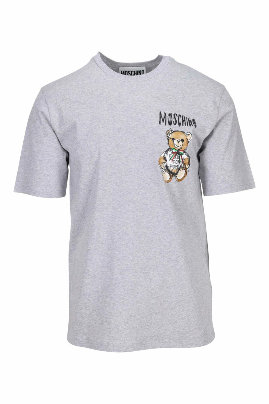 Grey T-shirt with bear mini-logo drawing - 667113767741 scaled