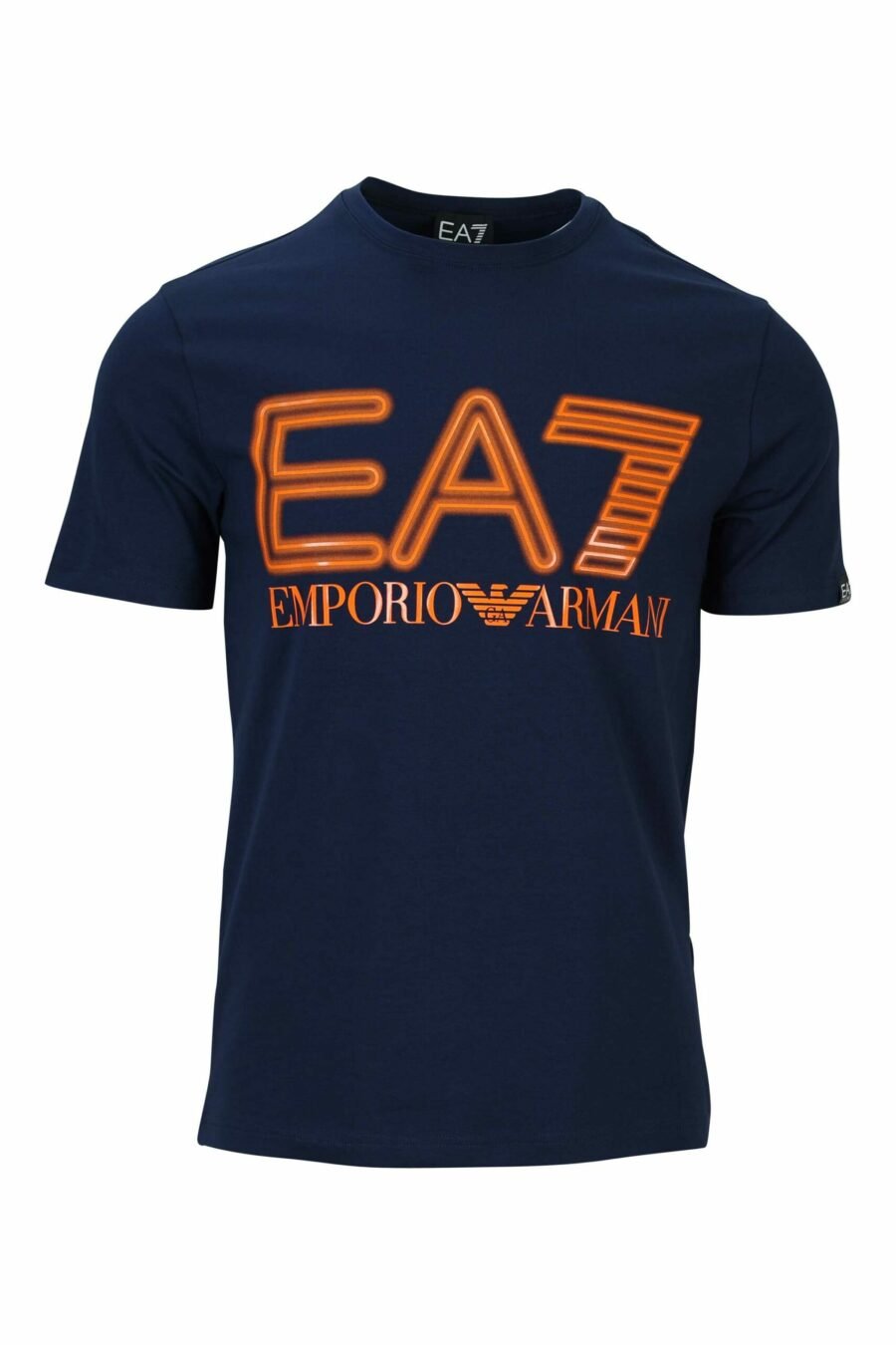 T-shirt azul escura com maxilogo "lux identity" em laranja néon - 8058947491445 à escala