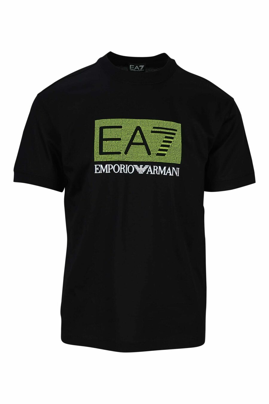 T-shirt preta com o maxilogo "lux identity" num quadrado verde - 8058947495726 à escala