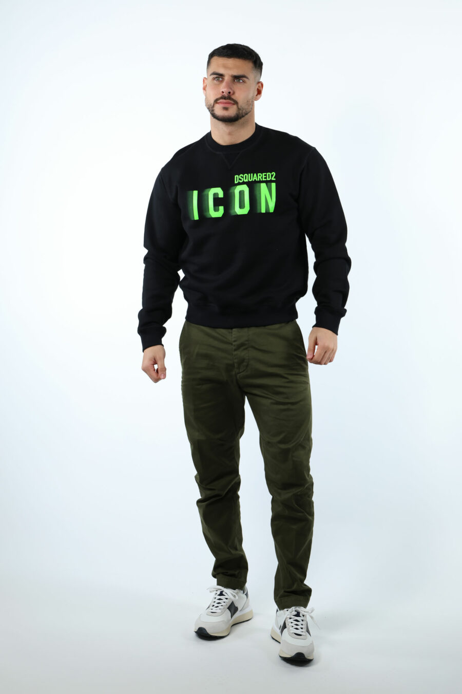 Black sweatshirt with "icon" maxilogo neon green blurred - 107061