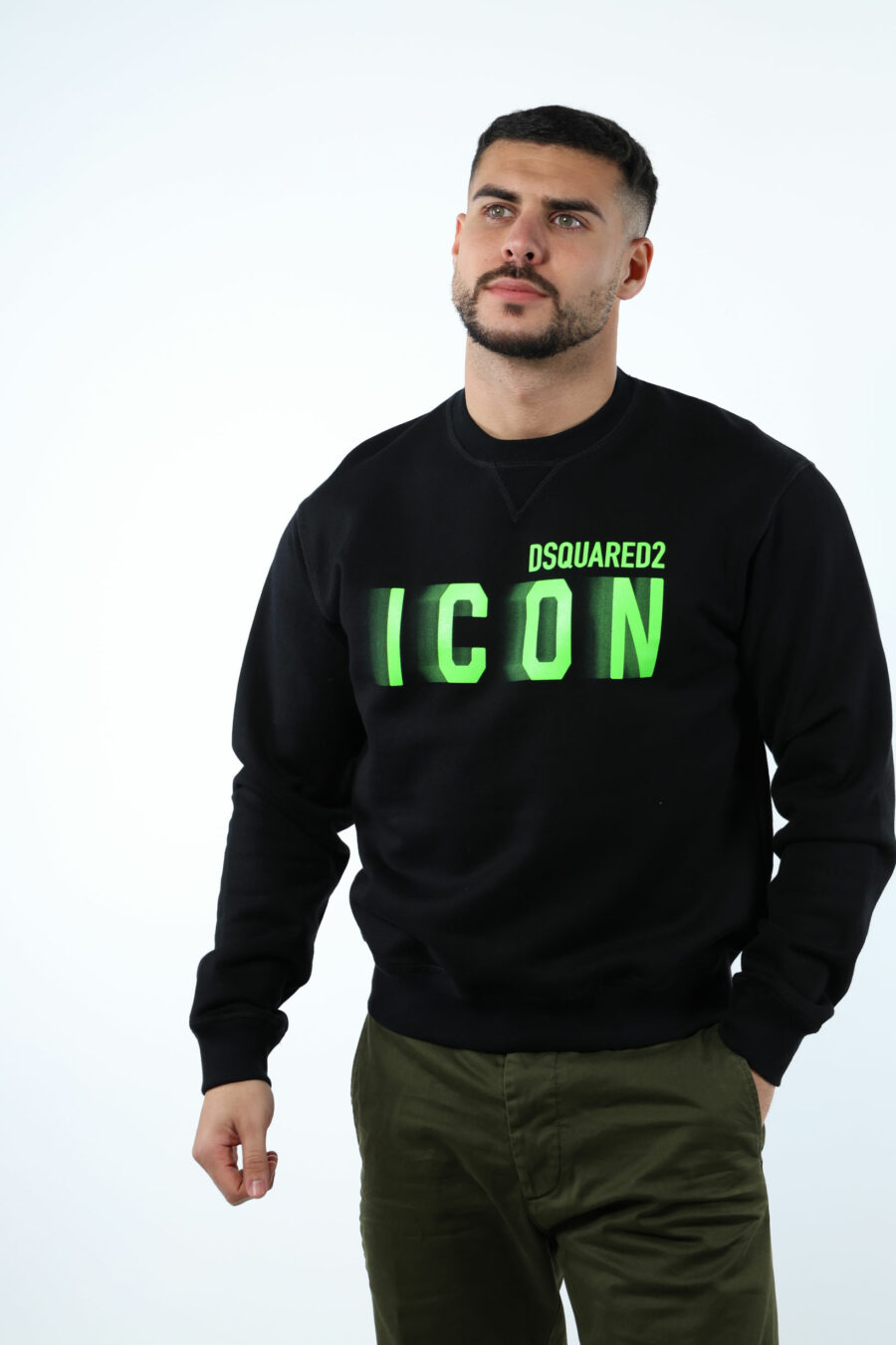 Black sweatshirt with "icon" maxilogo neon green blurred - 107062