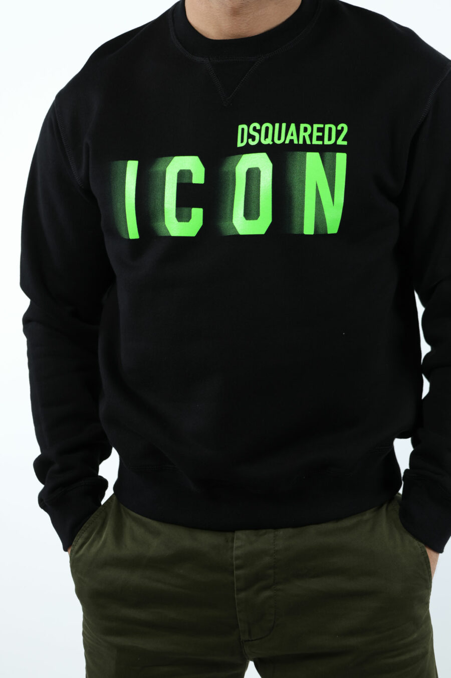 Black sweatshirt with "icon" maxilogo neon green blurred - 107063