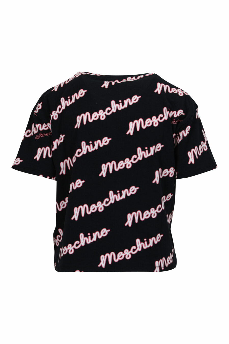 Camiseta negra con "all over logo moschino" fucsia - 108037 scaled