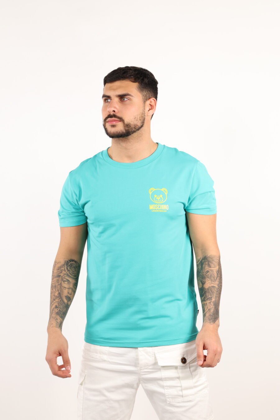 Camiseta verde menta con minilogo oso "underbear" en goma amarillo - 109228