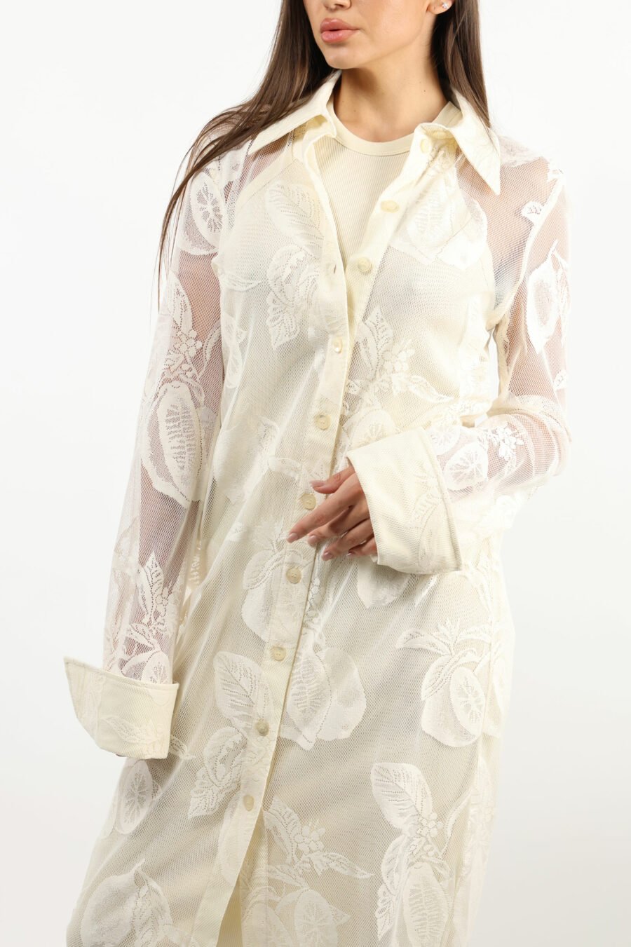 Vestido blanco semitransparente de encaje - 109405