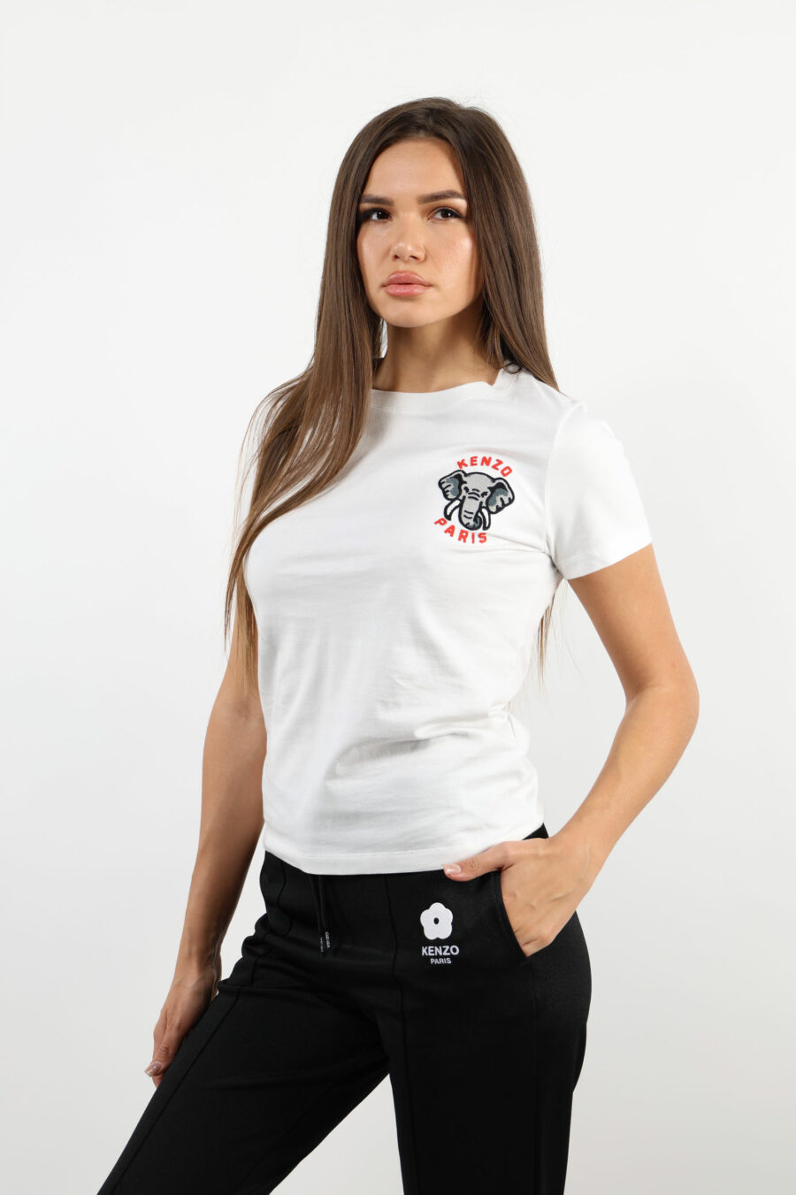 t-shirt blanc avec mini logo "kenzo elephant" - 109505