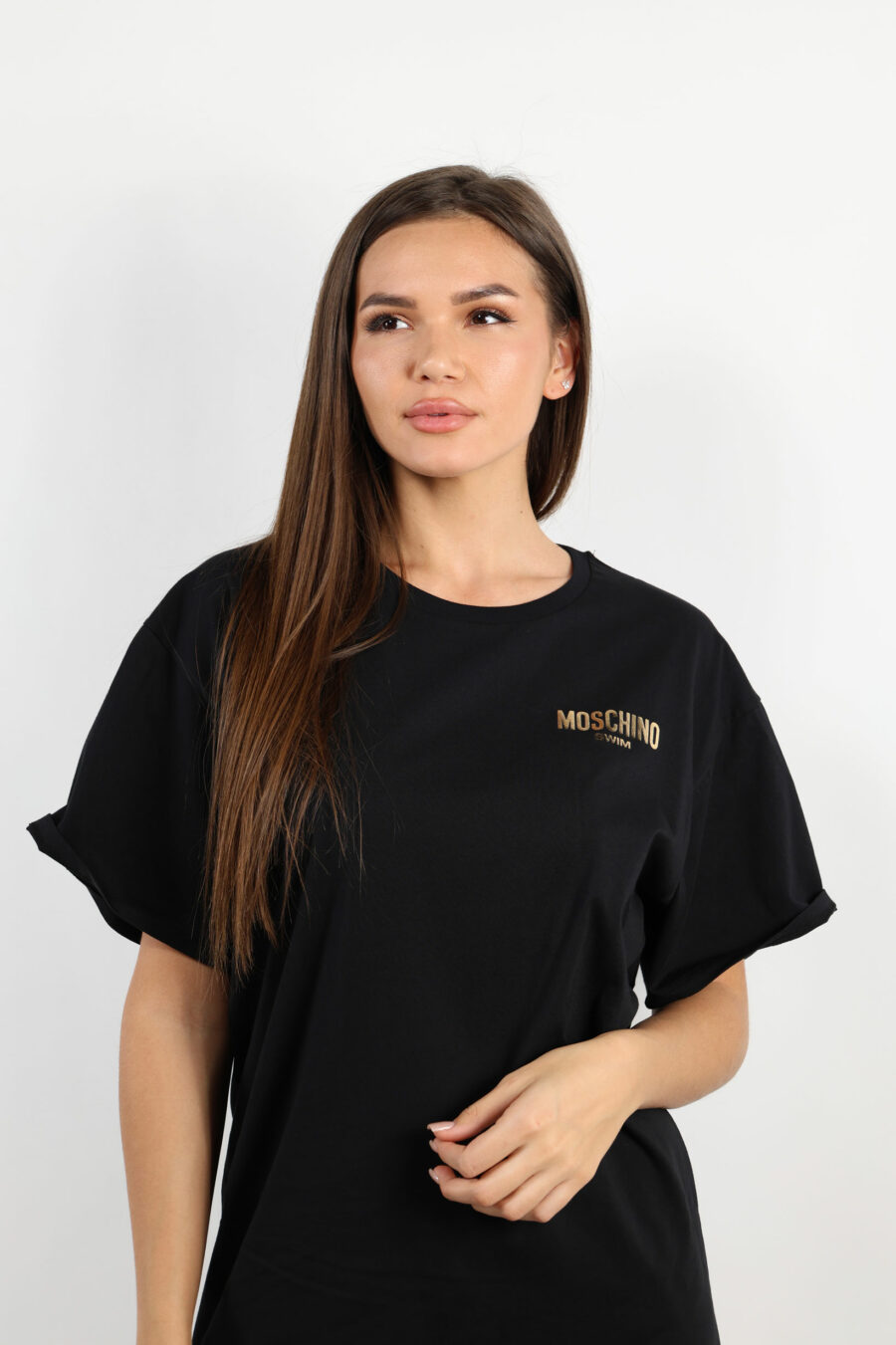 Vestido negro con logo "lettering" dorado - 109523