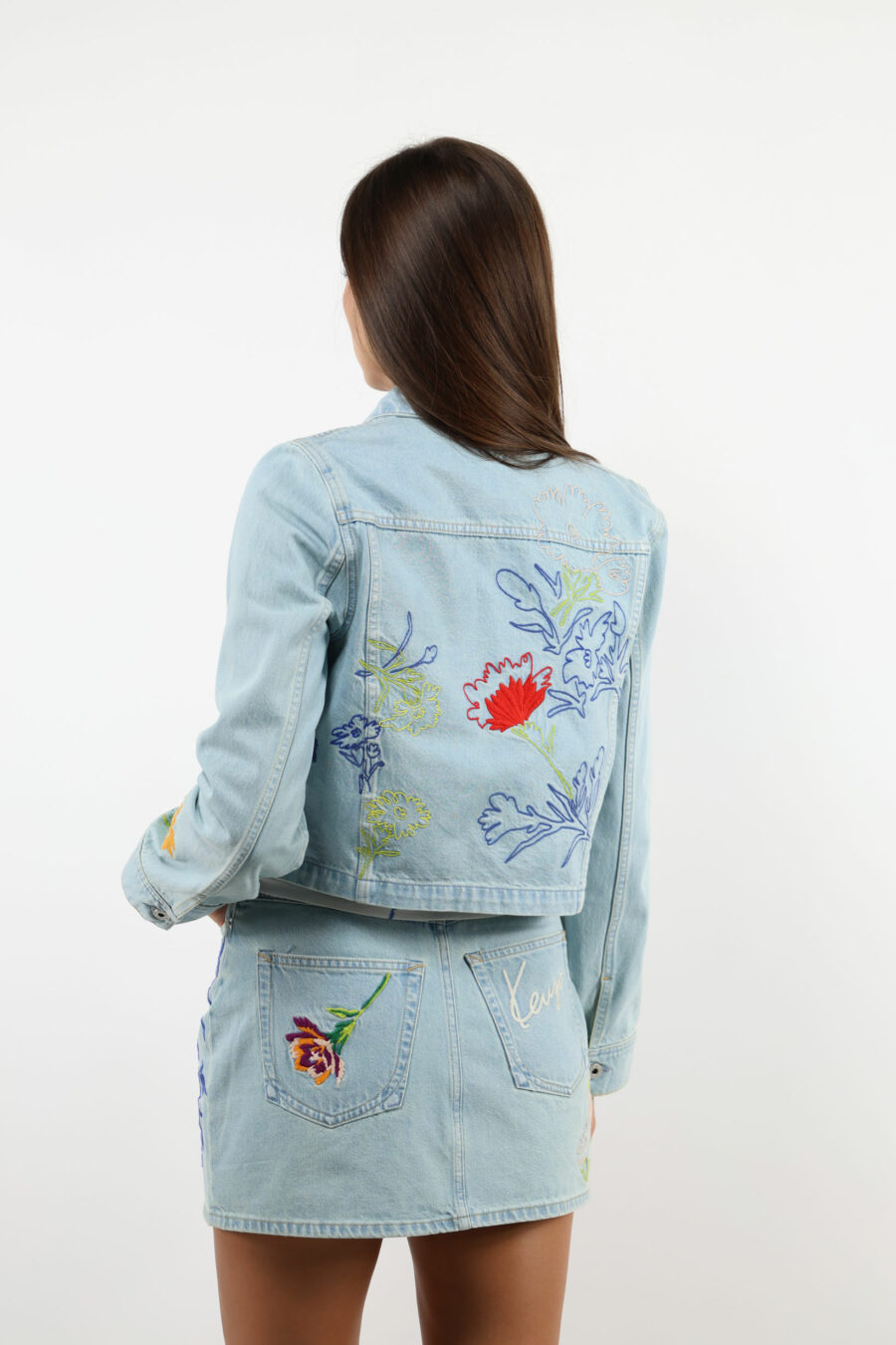 Veste en jean bleu avec logo "fleurs dessinées" - 109565