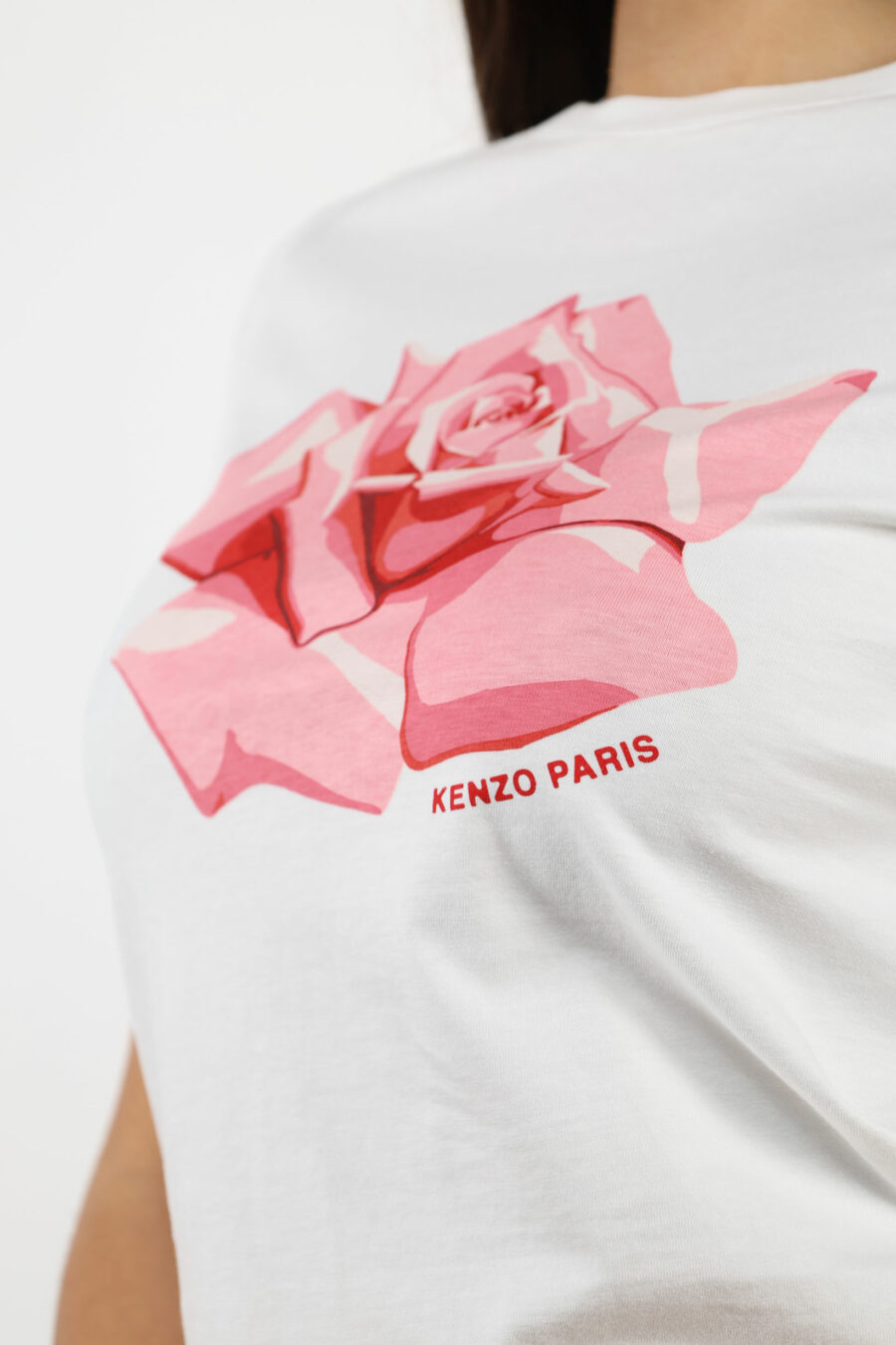 White t-shirt with black "kenzo rose" logo - 109573