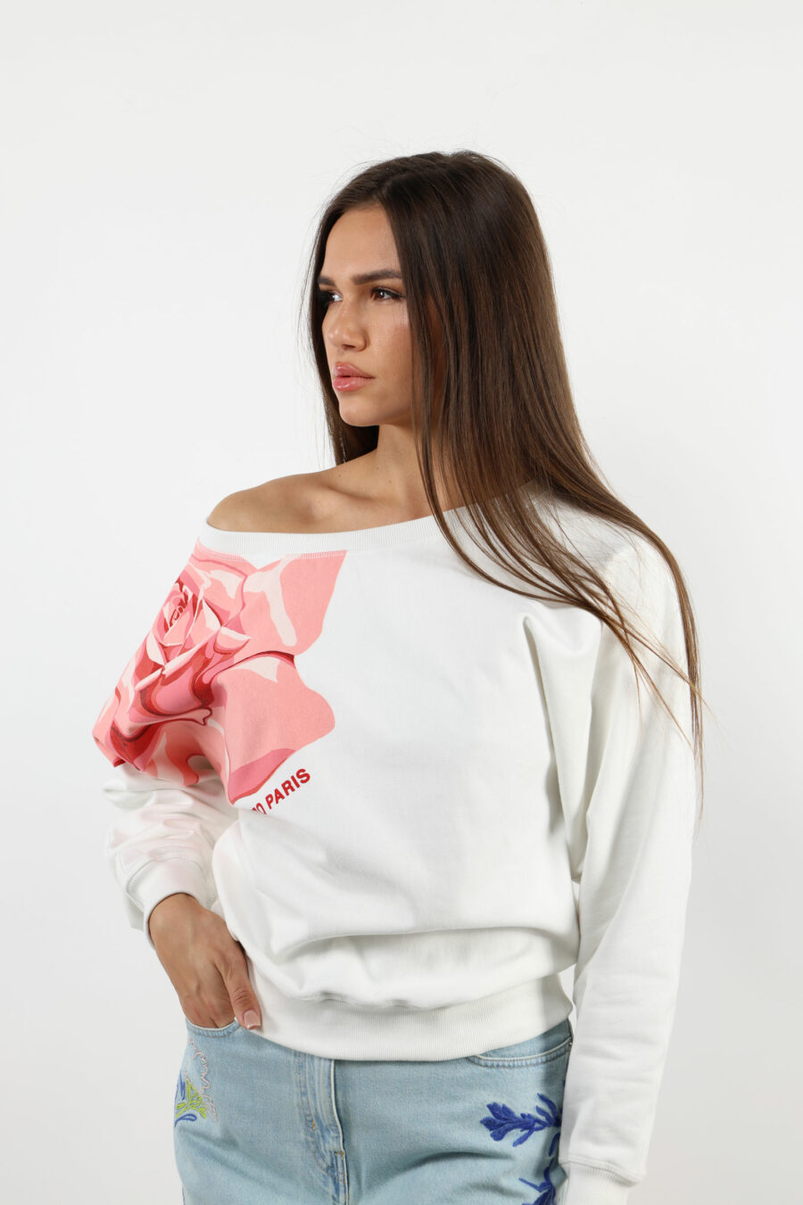 Weißes Sweatshirt mit seitlichem "kenzo rose" Maxilogo - 109580