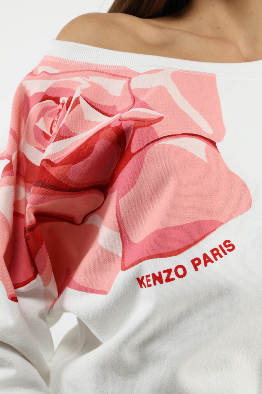 Sweat blanc avec maxilogo "kenzo rose" sur le côté - 109581
