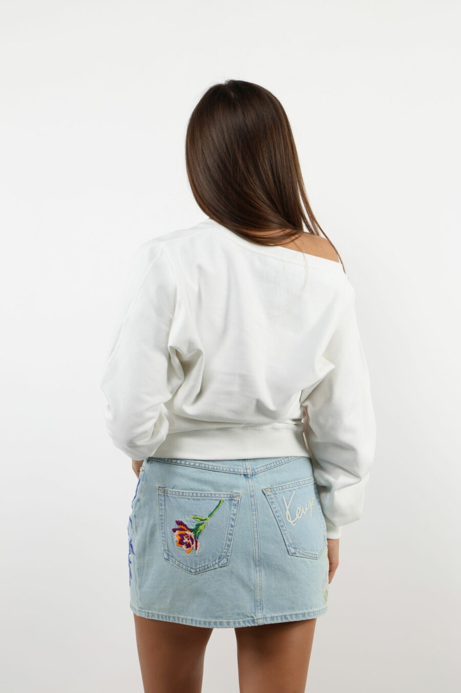 Weißes Sweatshirt mit seitlichem "kenzo rose" Maxilogo - 109582