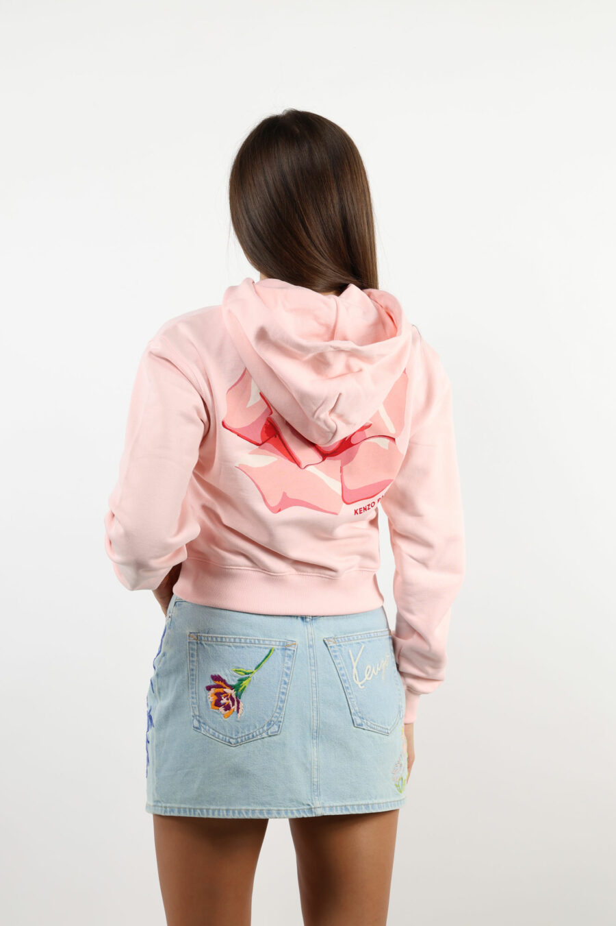 Rosa Kapuzensweatshirt mit Reißverschluss und Mini-Logo "kenzo rose" - 109586