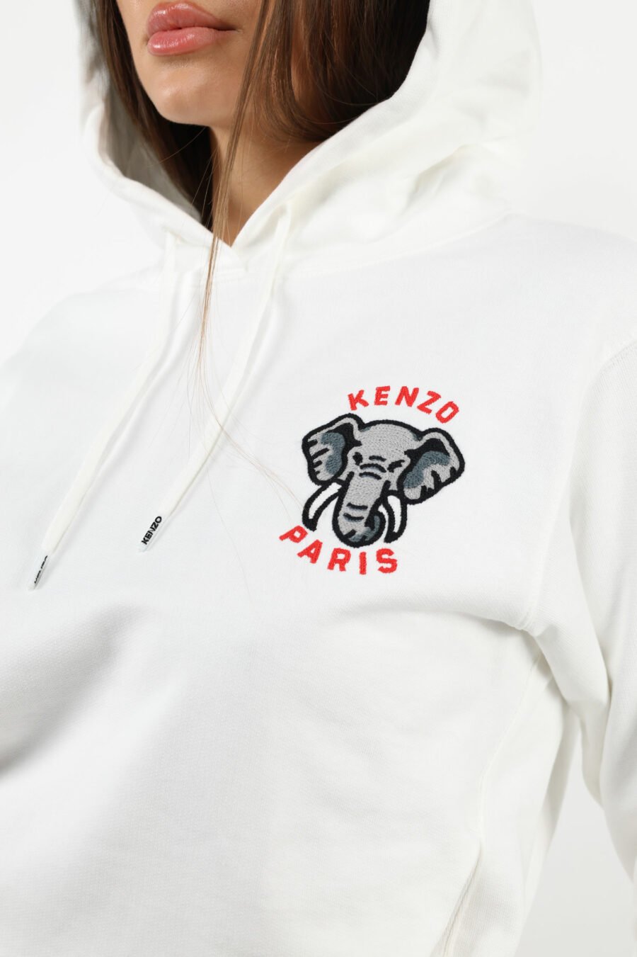 White hooded sweatshirt with mini logo "kenzo elephant" - 109647