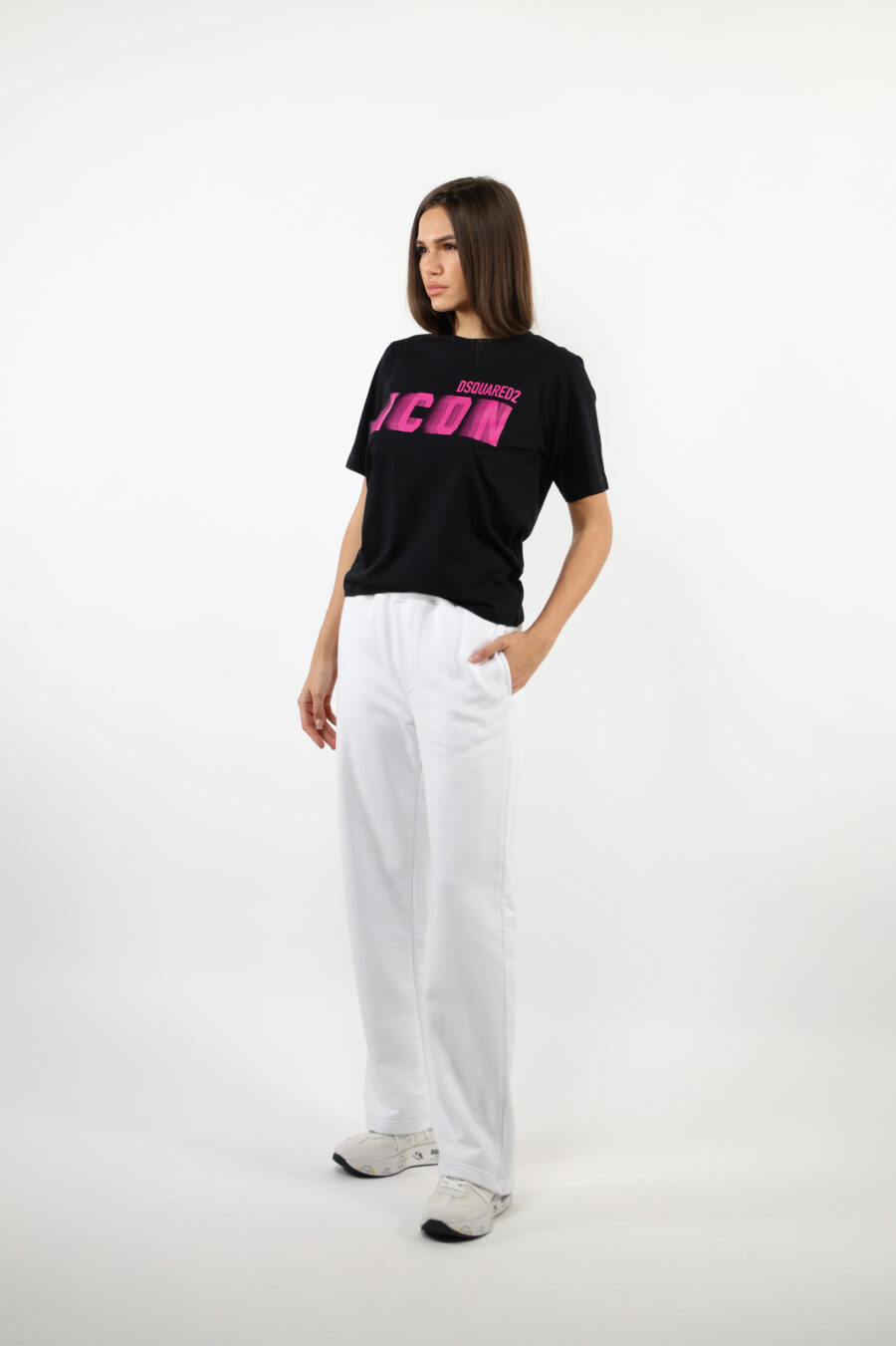 Wide white trousers with logo - 109740