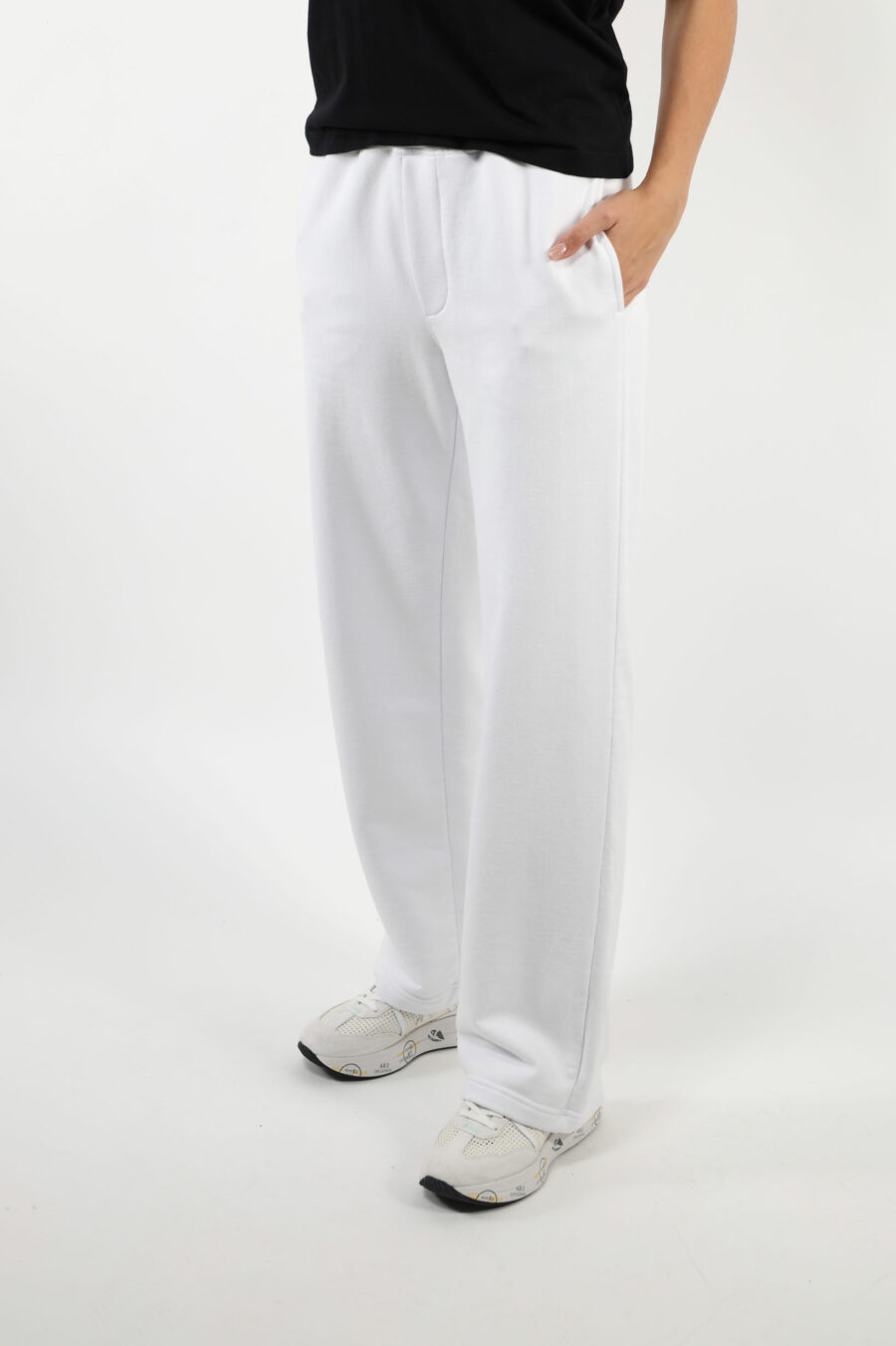 Wide white trousers with logo - 109741