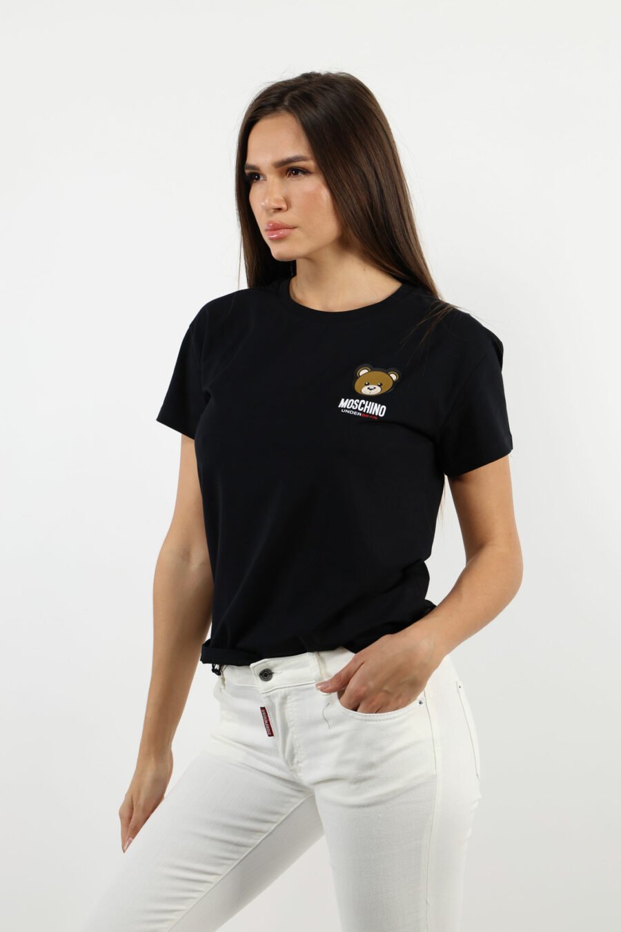 Camiseta negra "oversize" con logo oso "underbear" parche - 109792