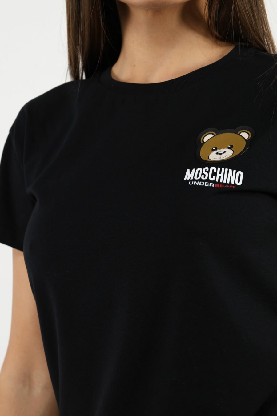 Camiseta negra "oversize" con logo oso "underbear" parche - 109793