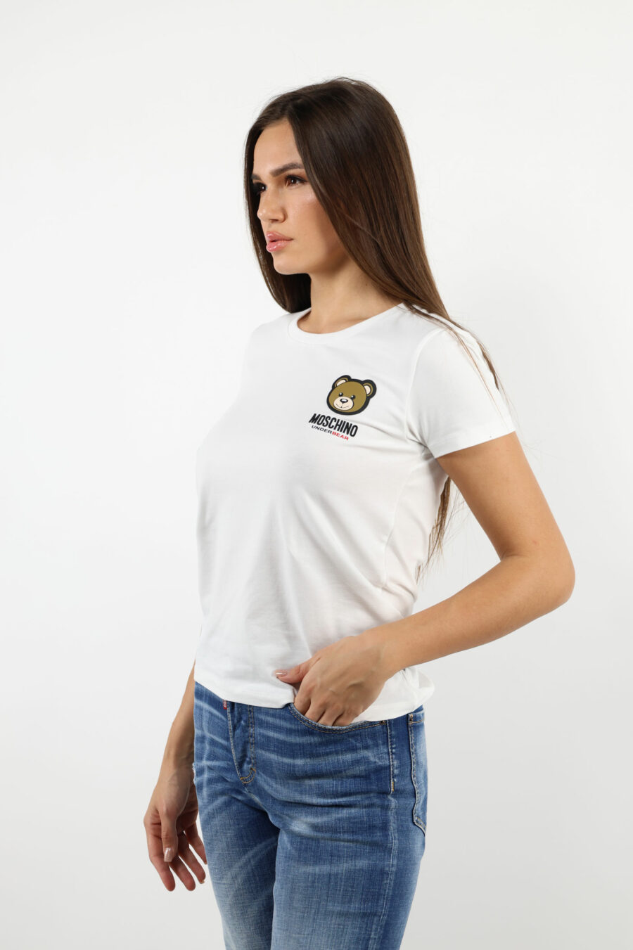Weißes T-Shirt mit Bärenlogo "underbear" Aufnäher - 109809