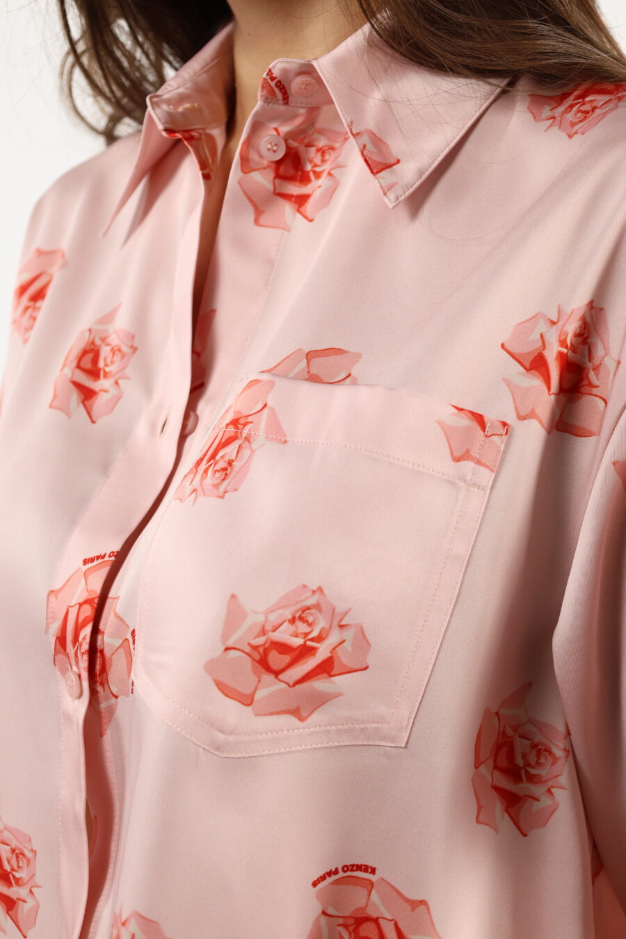 Camisa rosa manga corta con logo "kenzo rose" - 110591