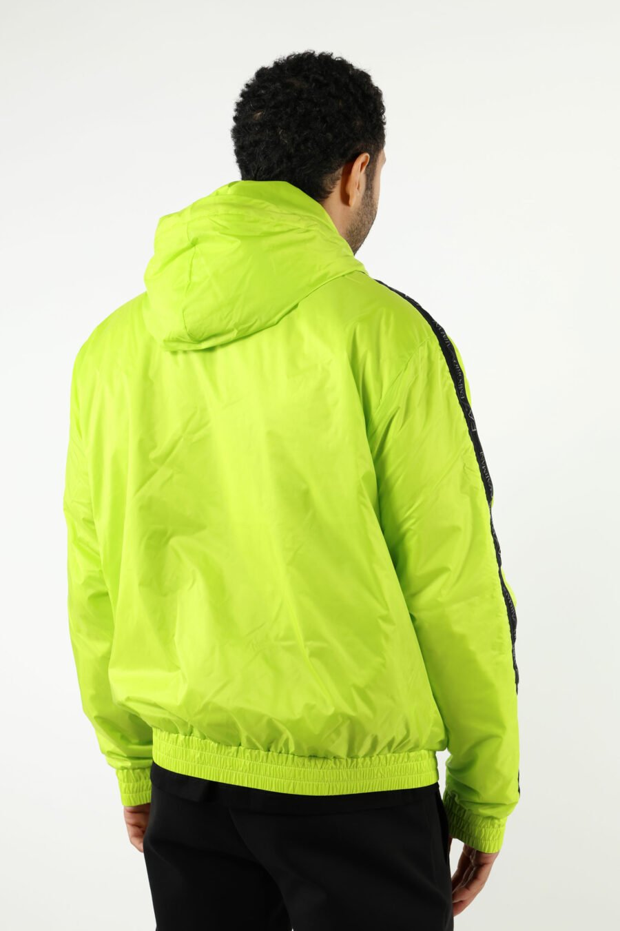 Lime green waterproof jacket with hood, white side lines and "lux identity" logo - 110970