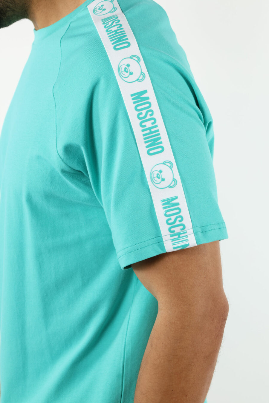 T-shirt bleu aigue-marine avec logo d'ours "underbear" sur la bande d'épaule - 111007
