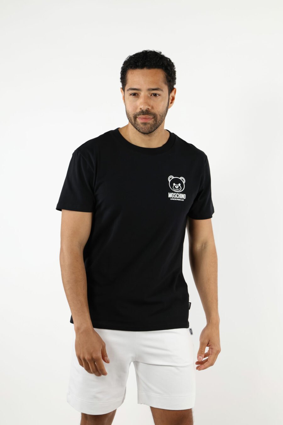 T-shirt schwarz mit Mini-Bär "underbear" in weißem Gummi - 111014