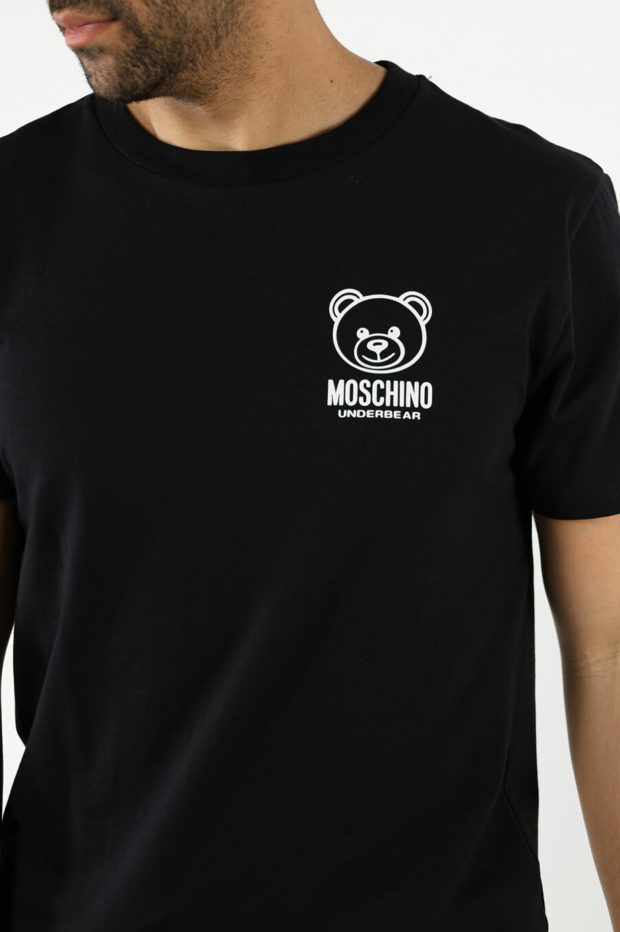 T-shirt black with mini-logo bear "underbear" in white rubber - 111015