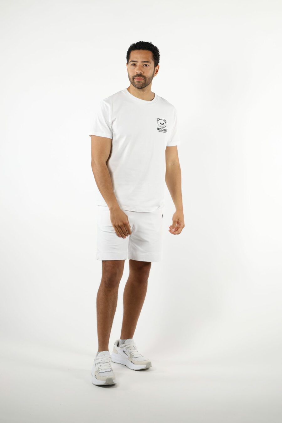 T-shirt blanc avec mini-logo ours "underbear" en caoutchouc noir - 111029
