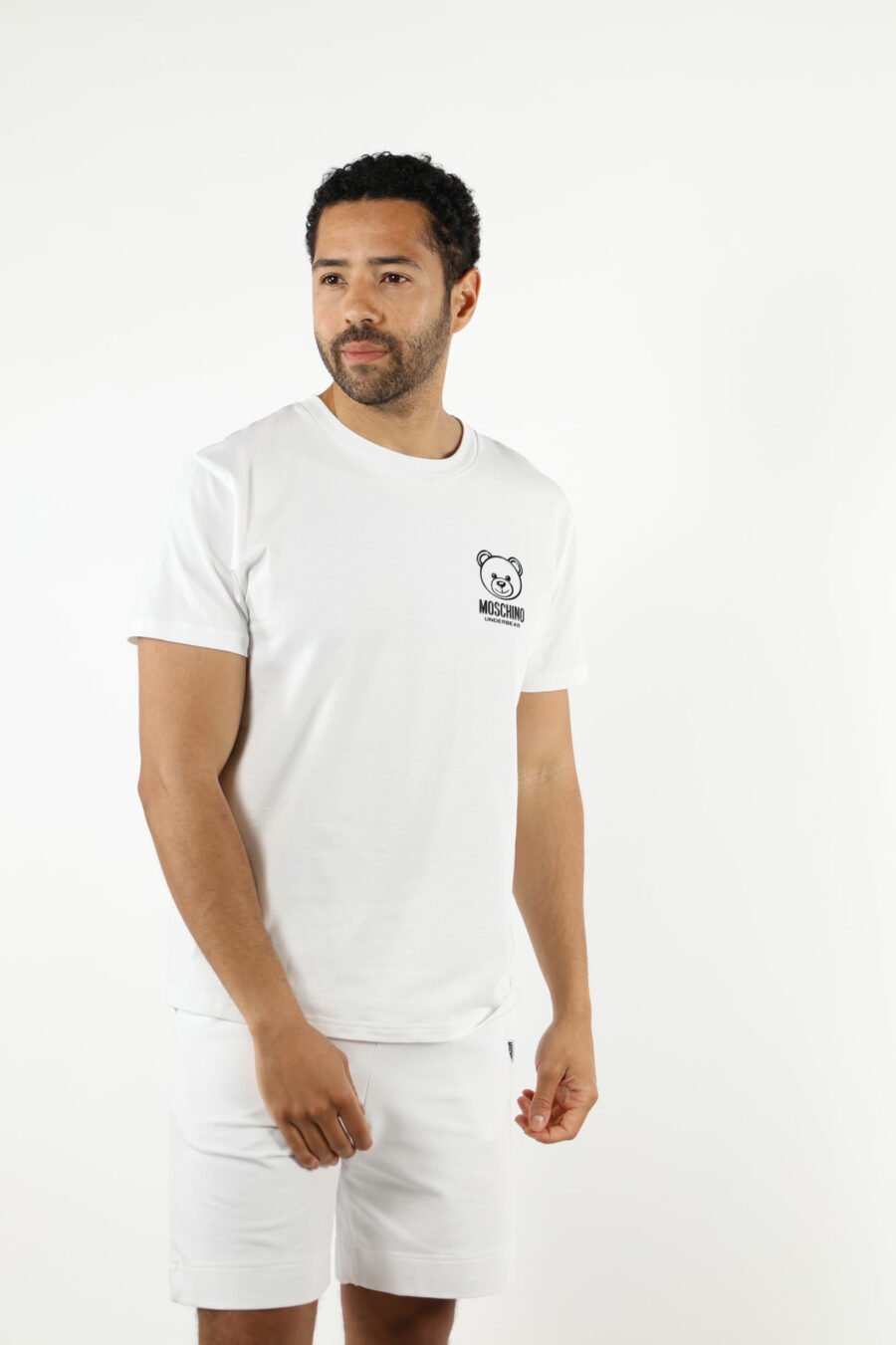 T-shirt blanc avec mini-logo ours "underbear" en caoutchouc noir - 111030
