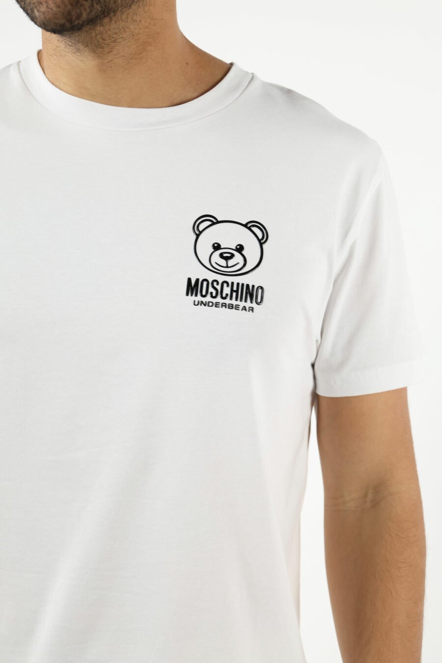 T-shirt blanc avec mini-logo ours "underbear" en caoutchouc noir - 111031