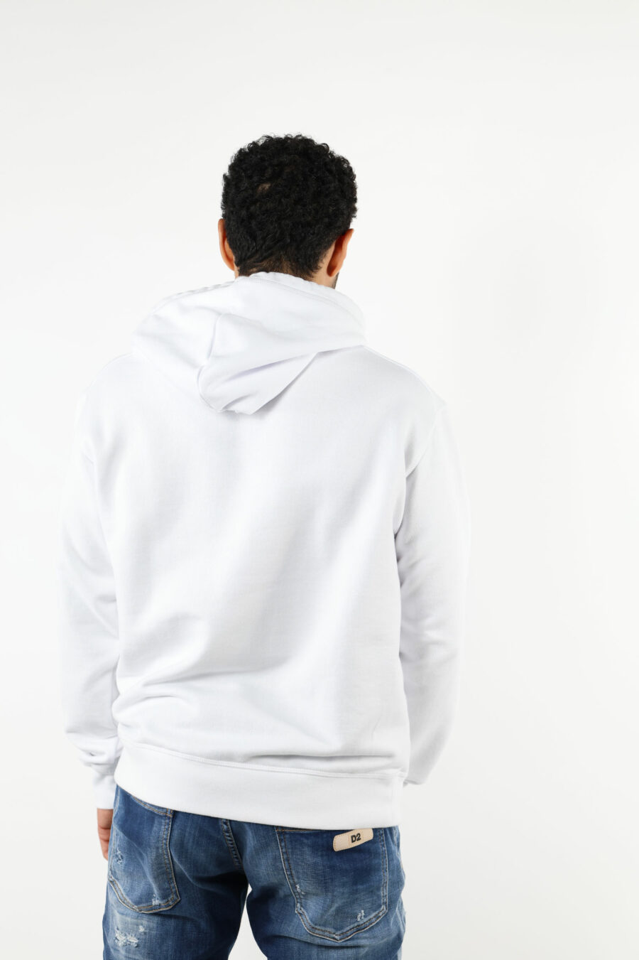 Sweatshirt branca com capuz e logótipo preto centrado - 111191