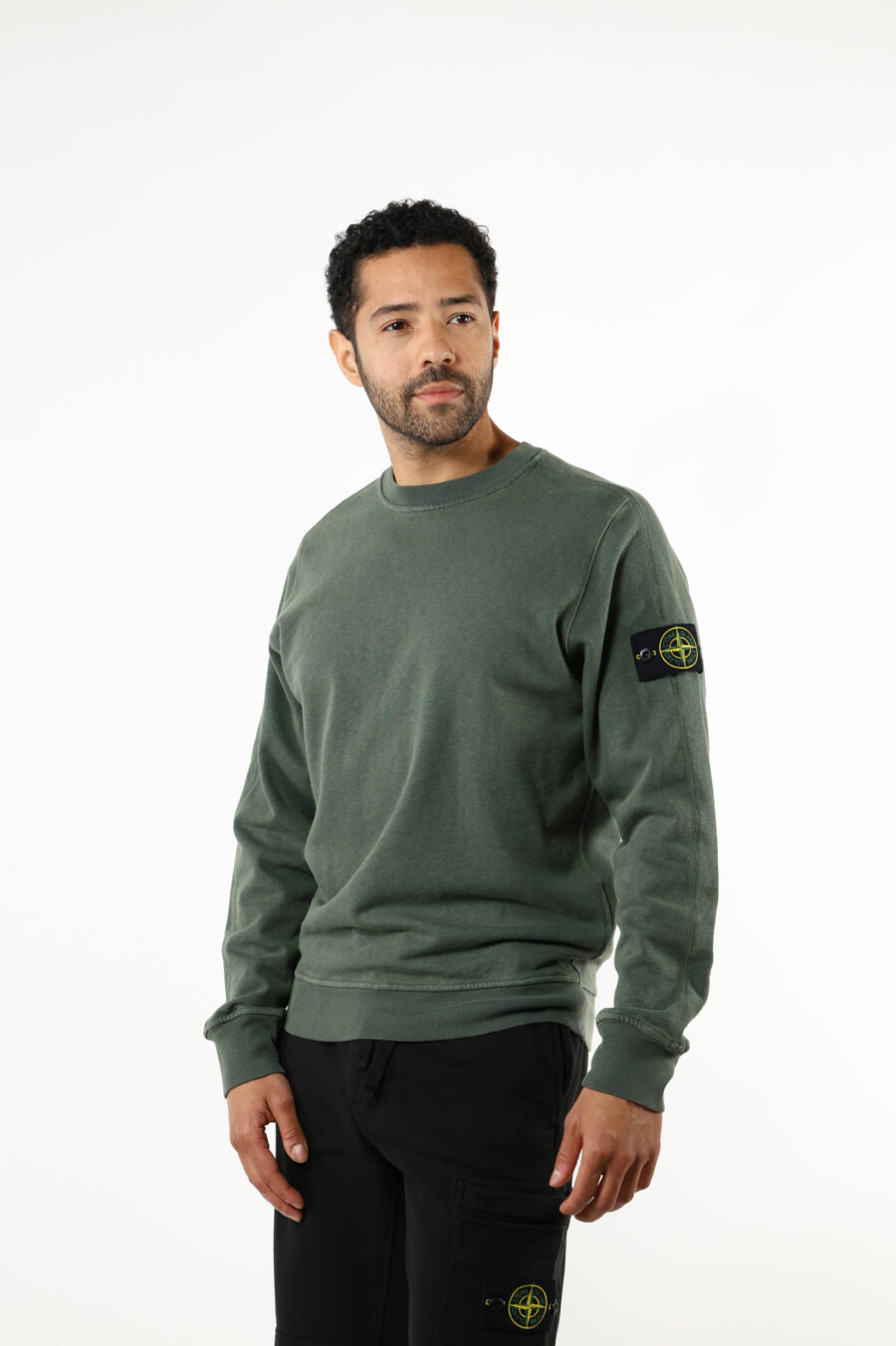 Military green sweatshirt with logo compass patch - 111391