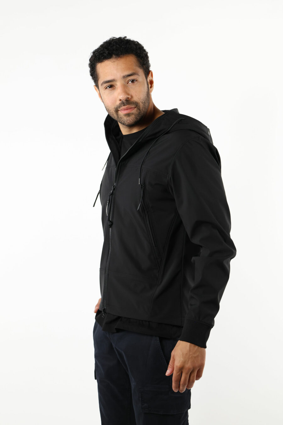 Black jacket with "goggle" logo and hood - 111424