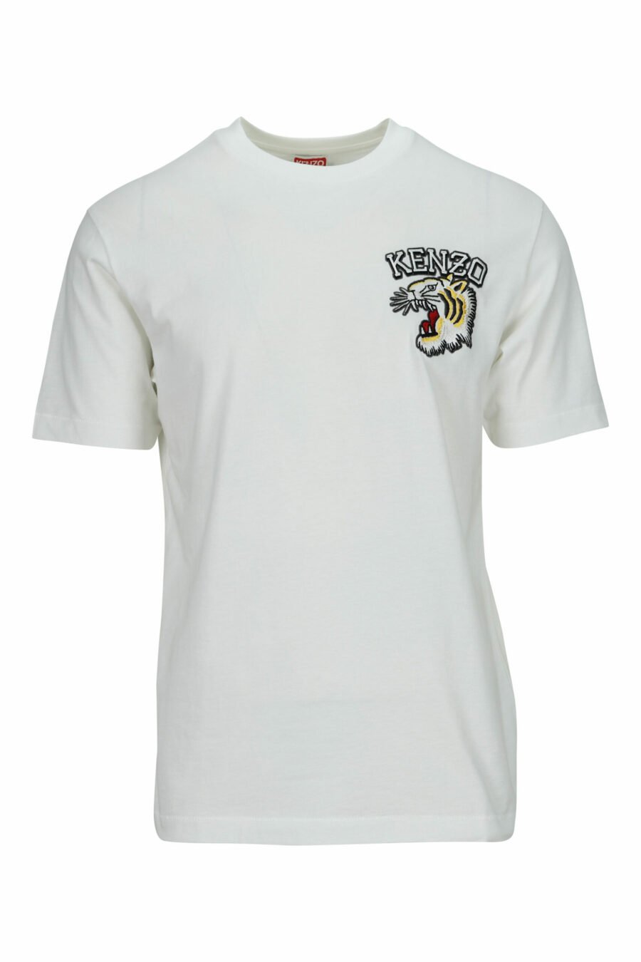 T-shirt branca de tamanho grande com um pequeno logótipo de tigre em relevo - 3612230571716