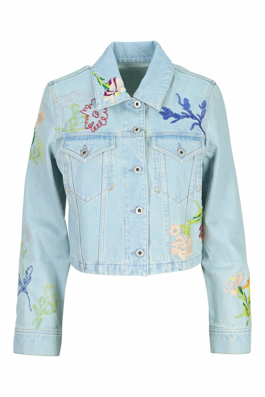 Blue denim jacket with logo "drawn flowers" - 3612230589117 scaled